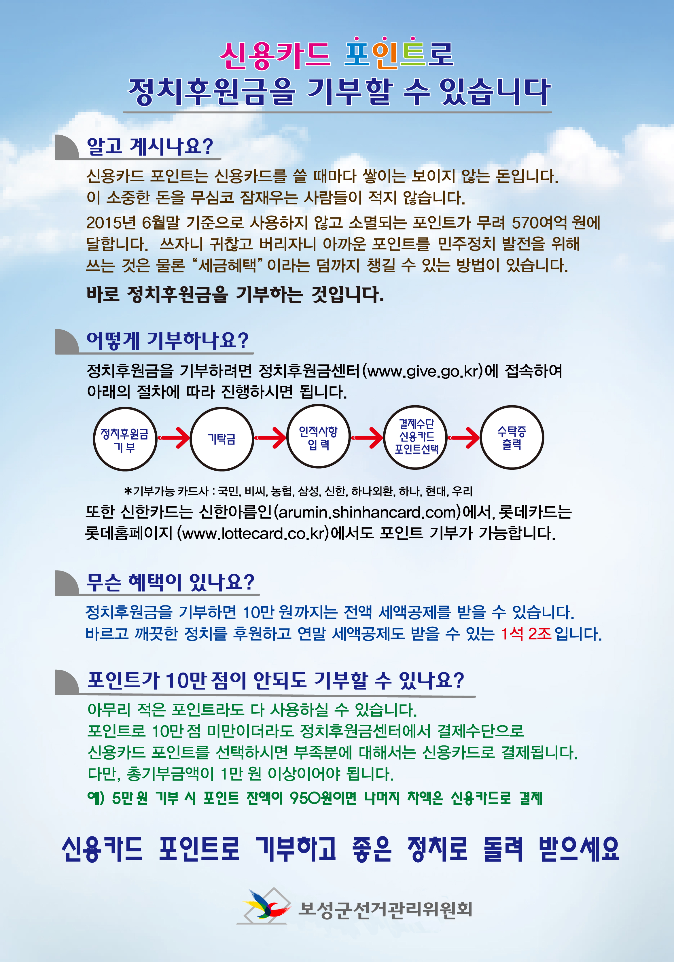 신용카드 포인트 이용 정치후원금 기부 안내